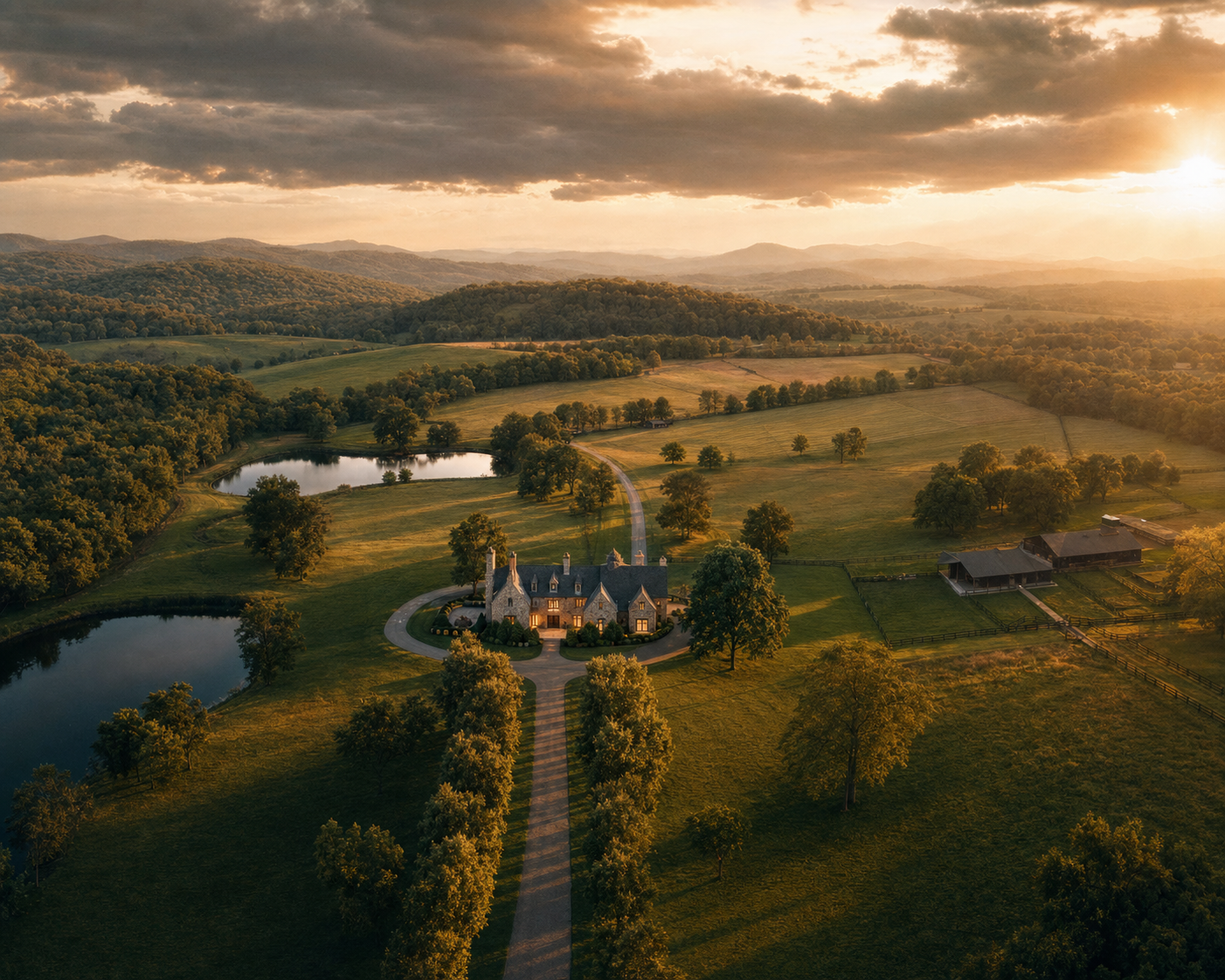 A sweeping Tennessee estate at dusk